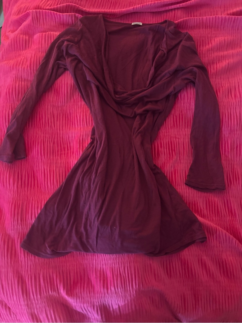 Splendid Maroon Long-Sleeve Drape Neck Dress